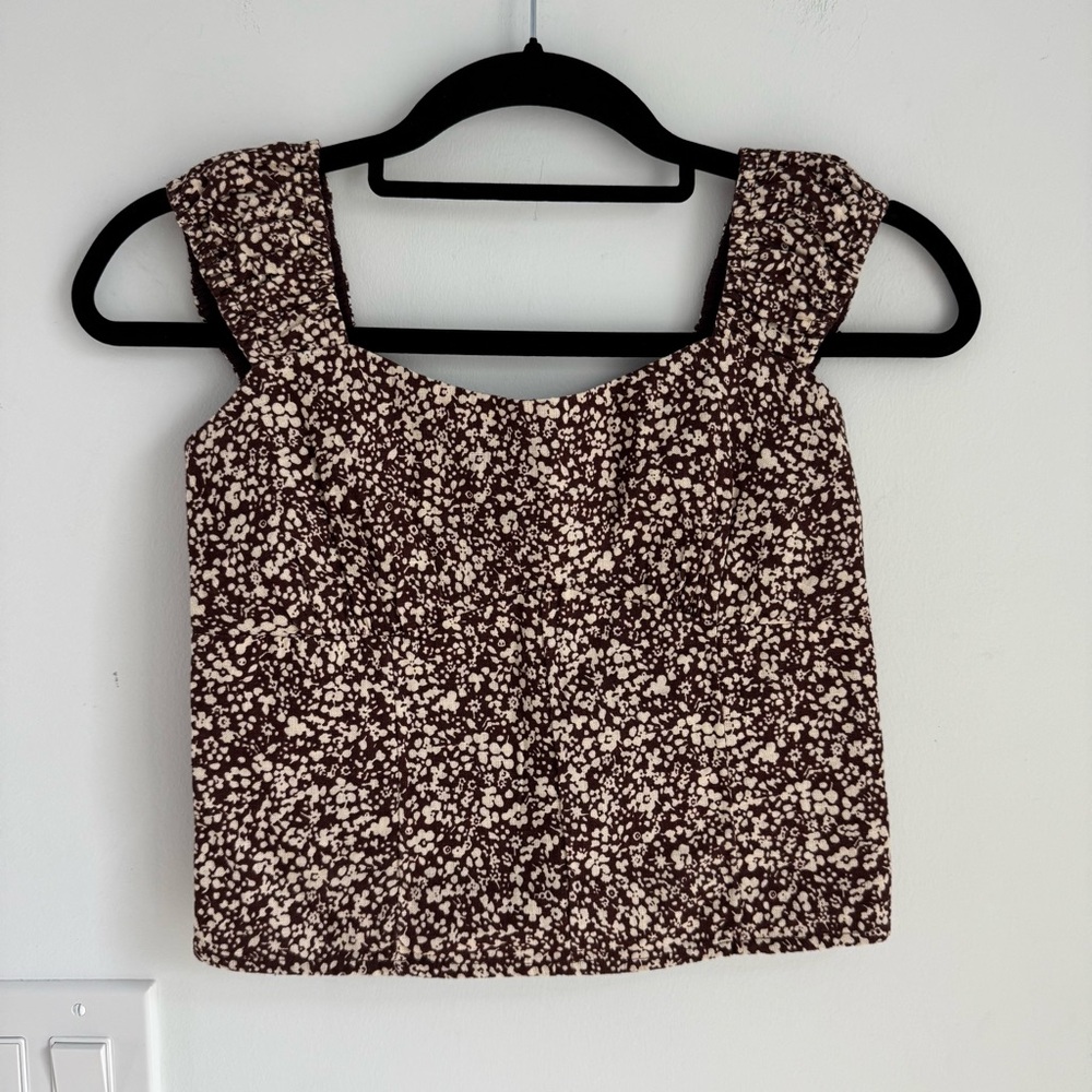 Abercrombie & Fitch Brown and Cream Ditsy Floral Crop Top